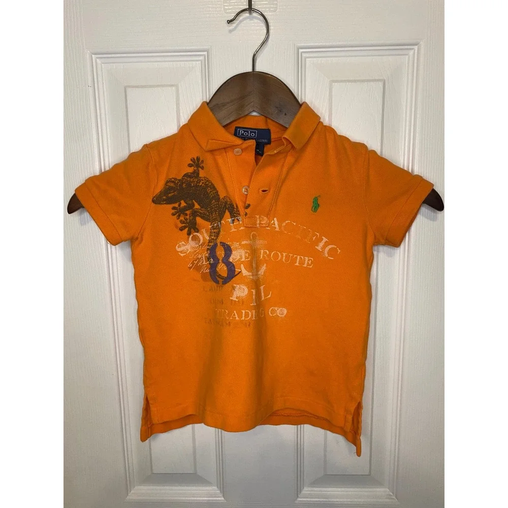 Polo Ralph Lauren Kids Orange South Pacific Lizard‎ Graphic Polo Shirt 2T